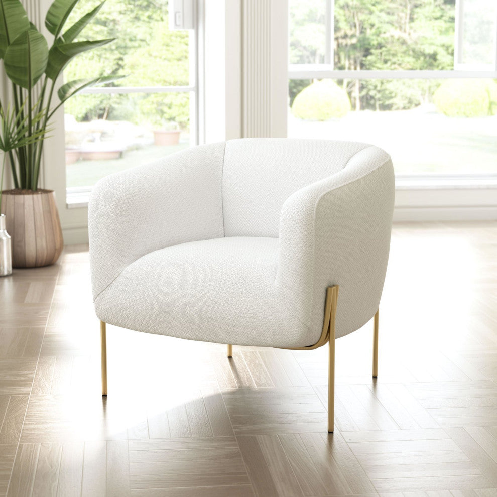 Armchair Accent Chair, Steel Metal, Ivory, Gold, Lounge Cafe Lobby Hospitality