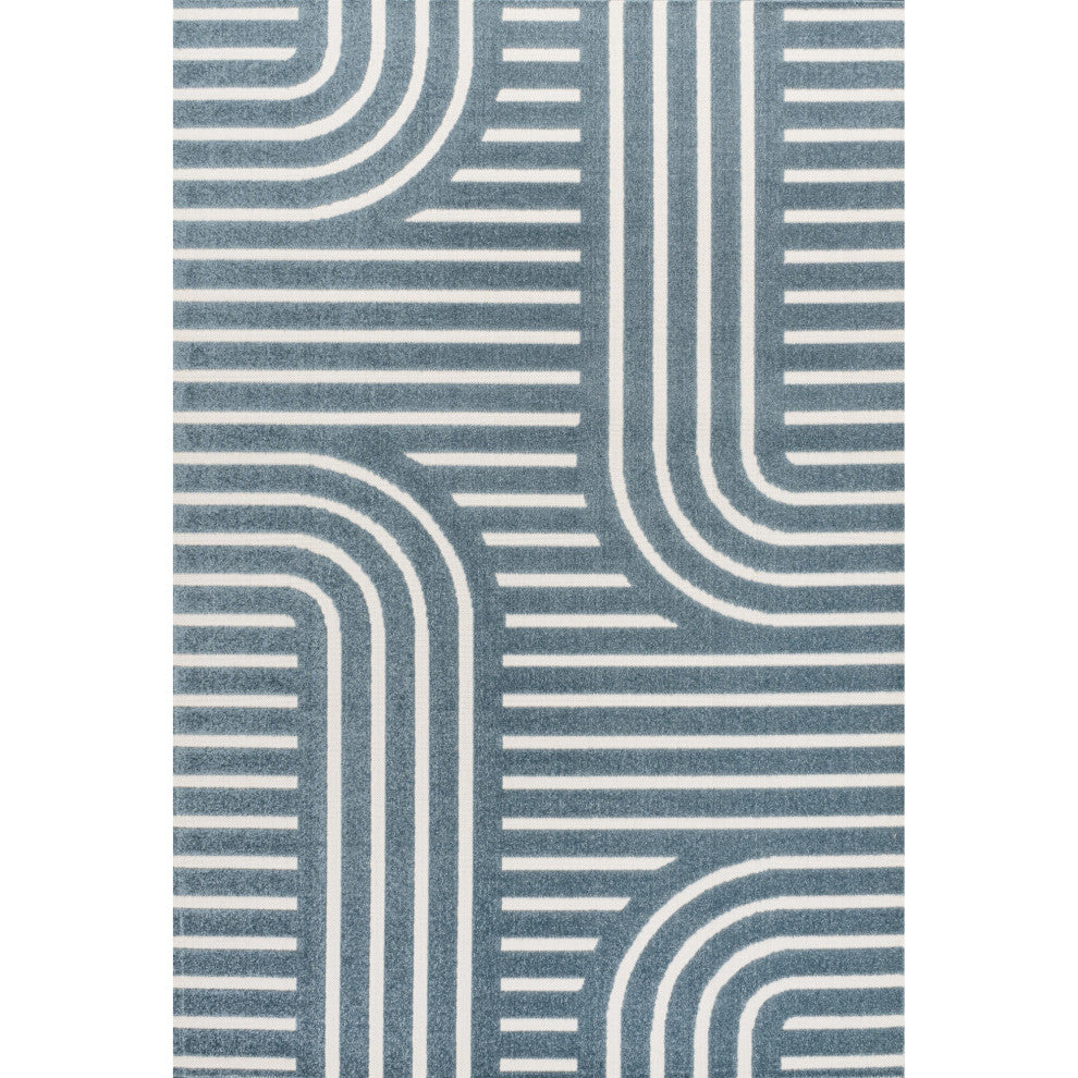 Anders High-Low MidCentury Modern Arch Stripe Two-Tone Indoor/Outdoor Area Rug
