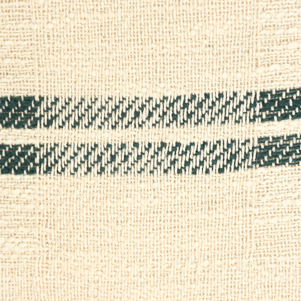 Ox Bay Handwoven Cream/Green Plaid Organic Cotton Pillow Cover, 20"x20"
