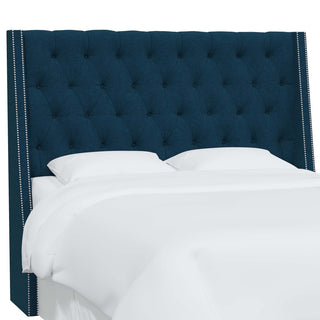 Tufted Sloped Wingback Headboard, Nail Trim, Zuma Navy, Queen