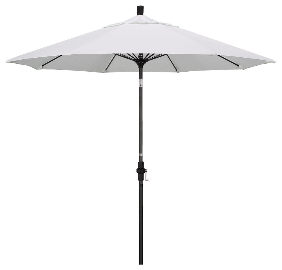 9' Matted Black Collar Tilt Lift Fiberglass Rib Aluminum Umbrella, Pacifica, Natural