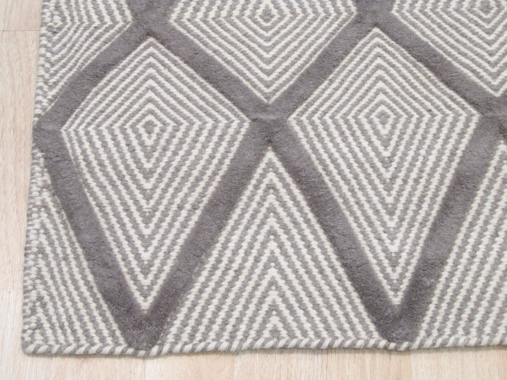 Handmade Wool Gray Transitional Trellis Xavier Rug, 6'x9'