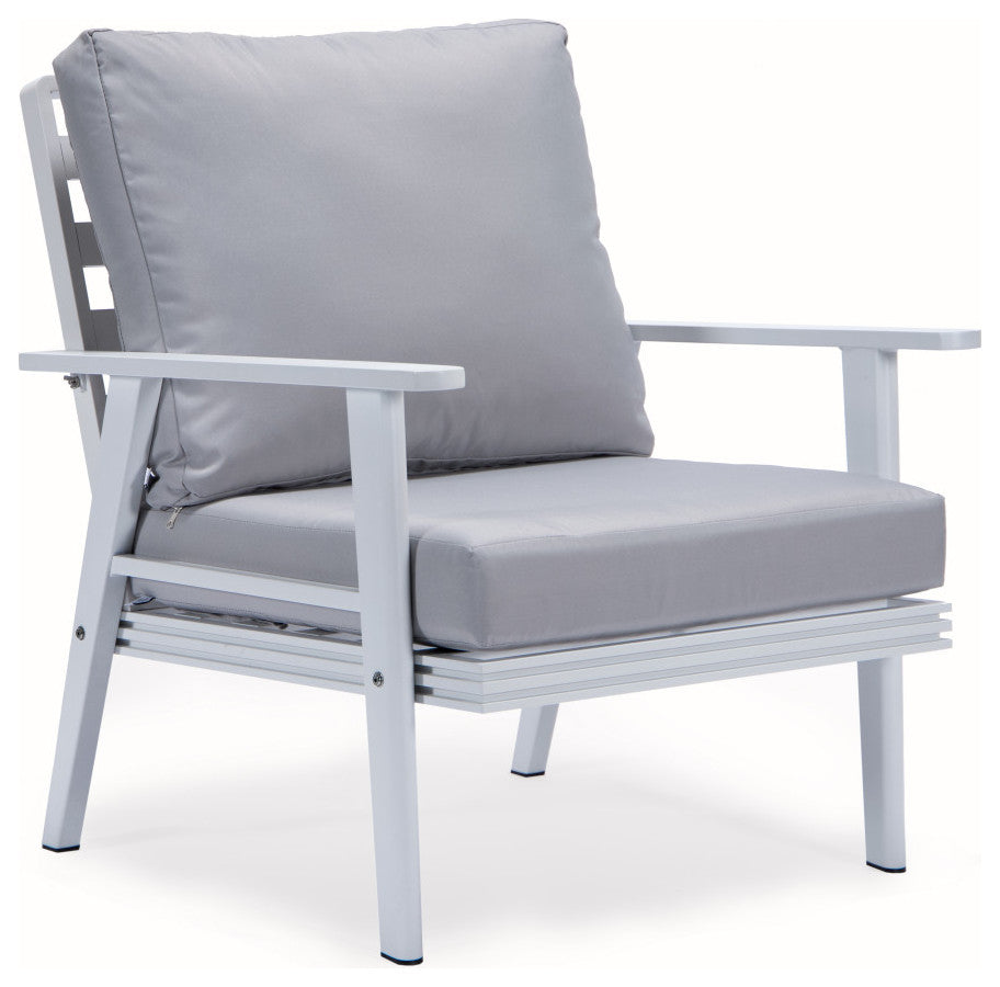 LeisureMod Walbrooke Patio Conversation Set With Fire Pit Table, Light Grey