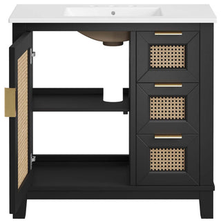 Dixie 36" Solid Wood Bathroom Vanity Cabinet, Black White