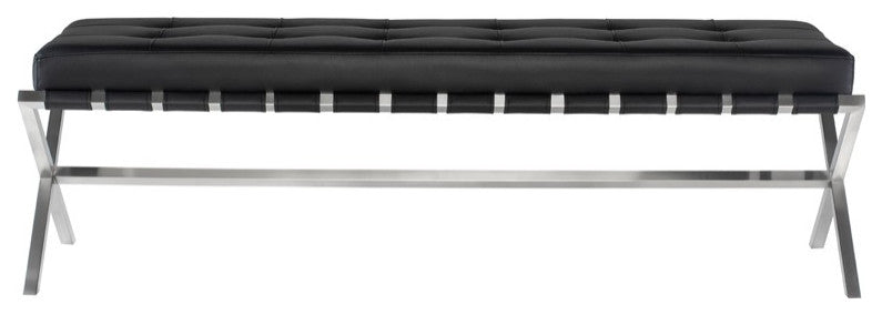 Auguste Bench 59" in Brushed Stainless Steel, Black