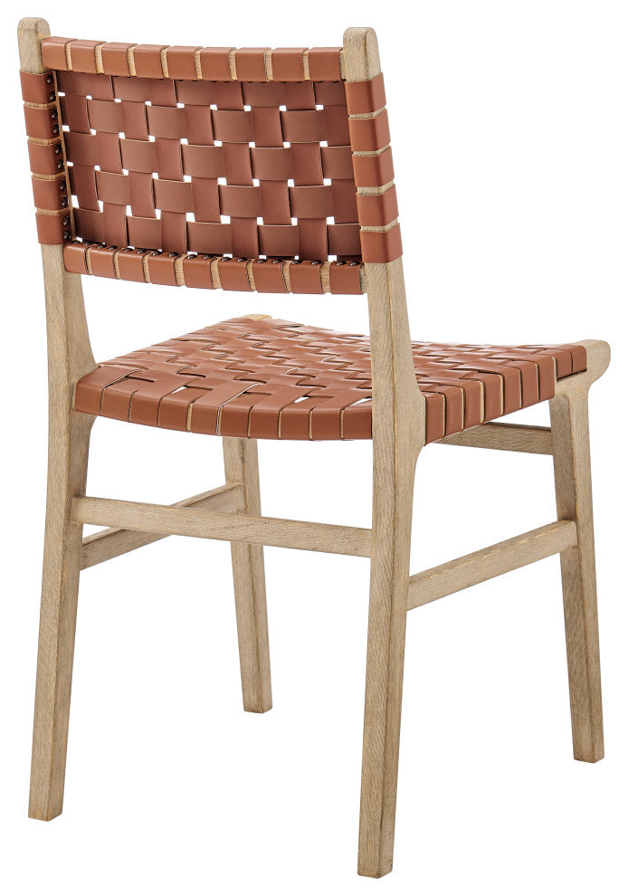 Marco Faux Leather Dining Side Chair Drift Wood Frame, Ochre Brown