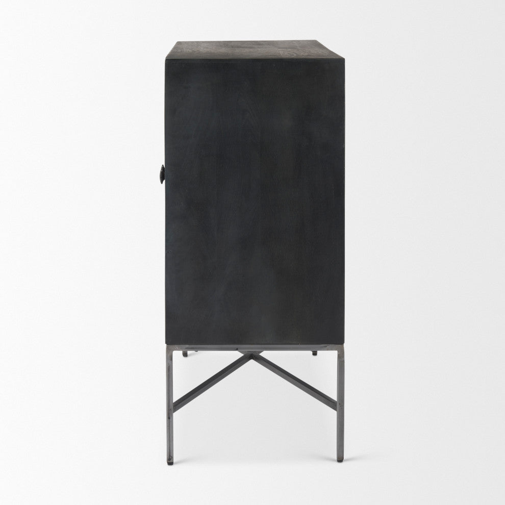 Hogarth Dark Brown Solid Wood With Silver Iron Frame Accent Cabinet
