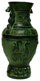 Chinese Old Dynasty Green Bronze Dragons Birds Pattern Ceremonial Vase Hcs1048
