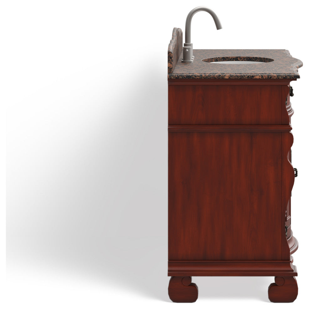 60 inch Cherry Wood Hopkinton Bathroom Sink Vanity Baltic Brown Stone Top, Cherry, 50", Single Sink, Freestanding