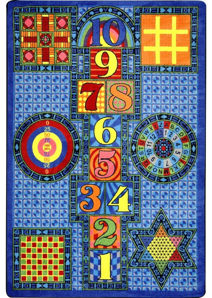 Kid Essentials Rug, Games Galore, 5'4"x7'8", Sapphire