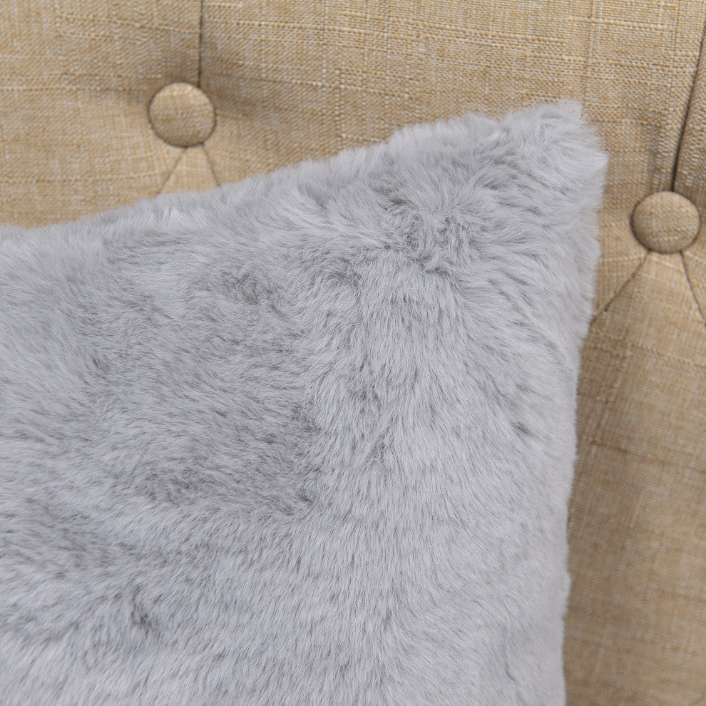 Solid Light Faux Fur Pillow Shell, Set of 2, Vapor Gray