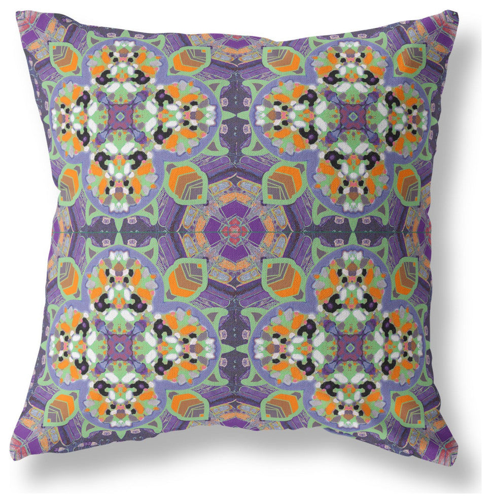 16" Purple Orange Cloverleaf Boho Suede Throw Pillow