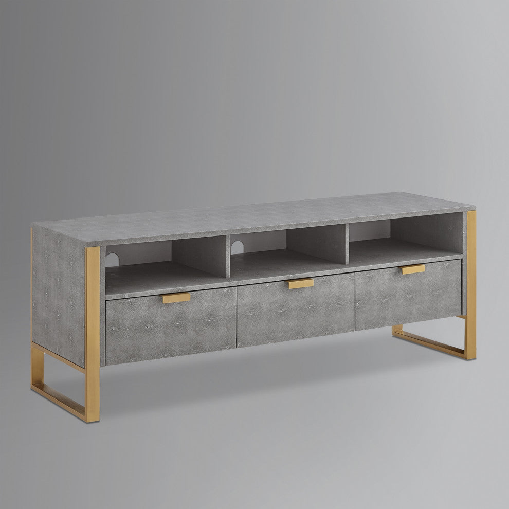 Nicole Miller Chayton TV Stand, Faux Shagreen 55Lx16Wx20.7H, Gray/Gold