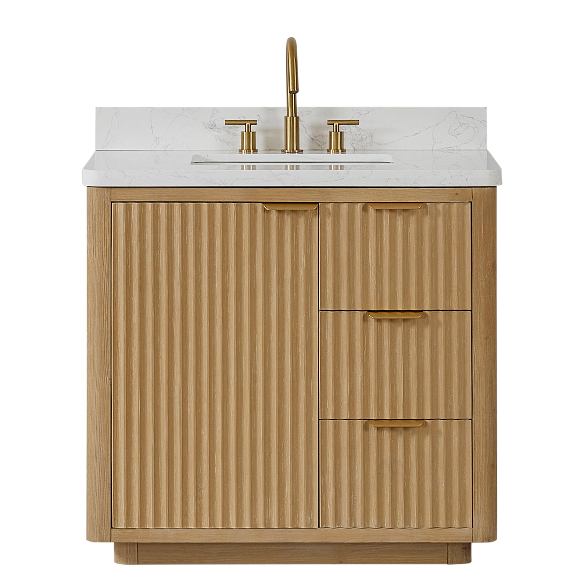 Vinnova Cadiz Bath Vanity, Composite Stone Top, Washed Ash Grey, 36", No Mirror