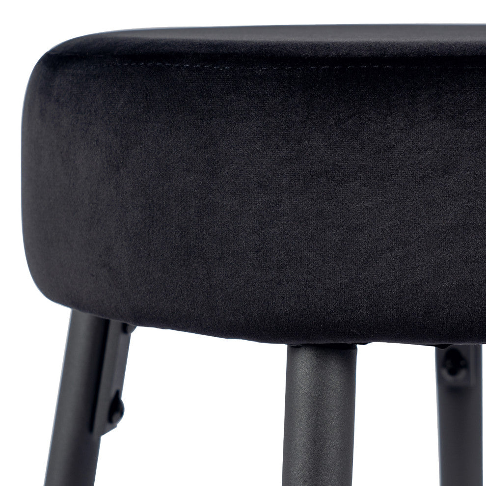 Minimalist Round Bar Stools, Black Velvet - 2 Pcs, 24 Inch