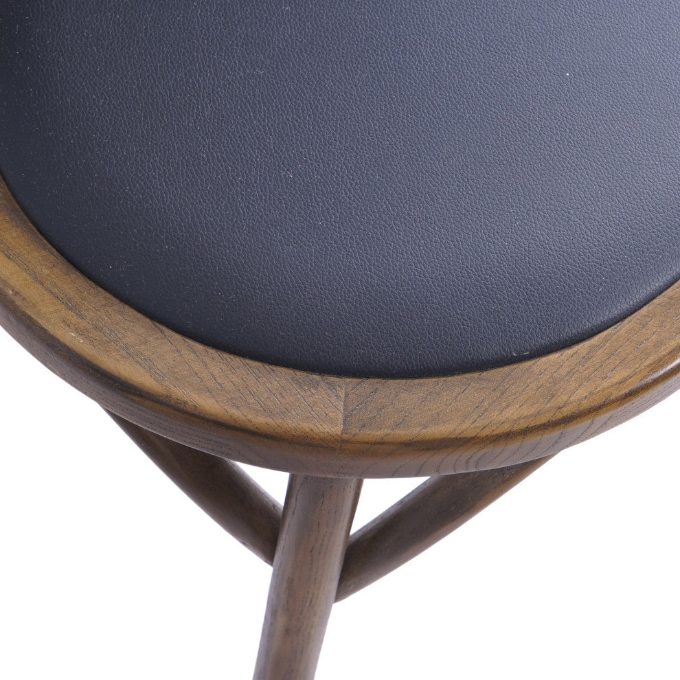 Cano Beech Wood and Rattan Dining Chair With Faux Leather Cushion, Set of 2, Natural Finish/Black