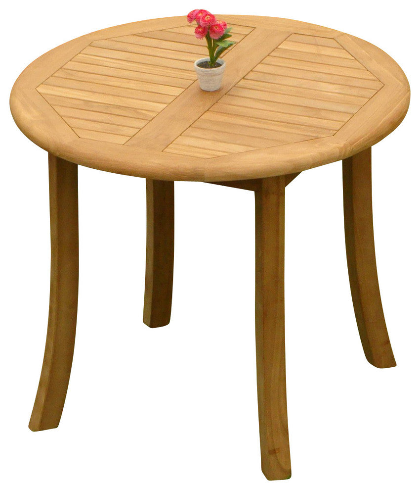 3-Piece Outdoor Teak Dining Set: 36" Round Table, 2 Grand Stacking Arm Chairs