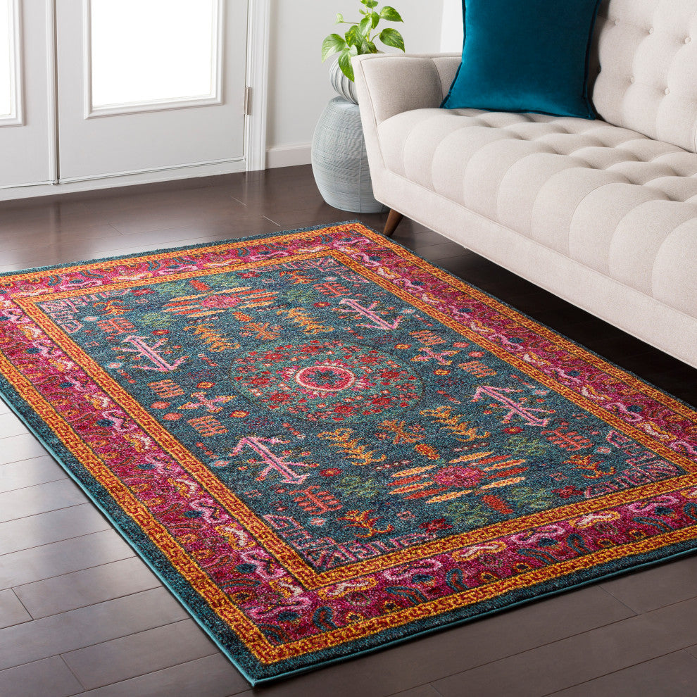 Anika Traditional Teal, Aqua Area Rug, 7'10"x10'3"