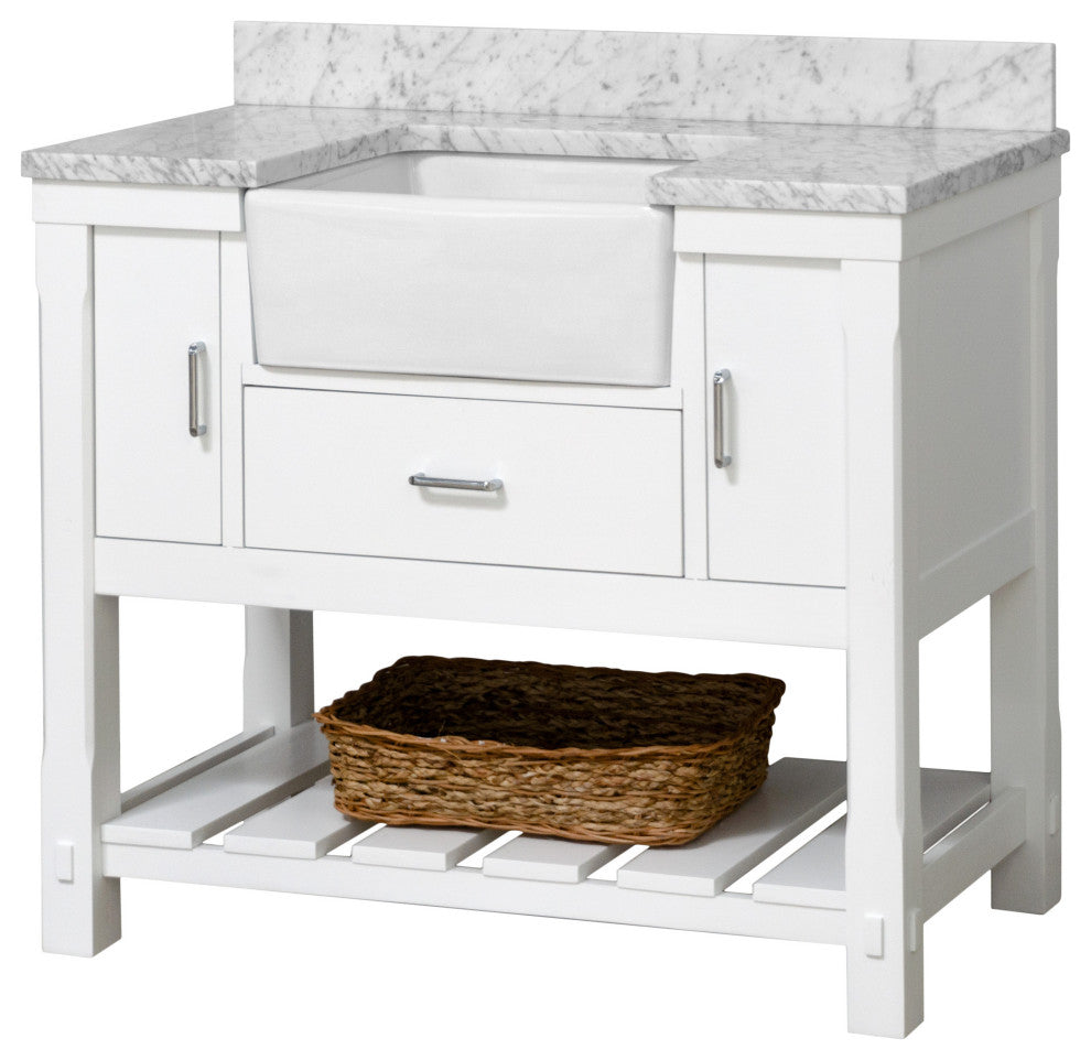 Charlotte 42" Bathroom Vanity, White, Carrara Marble