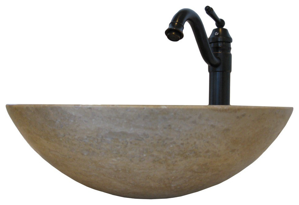 Novatto NSFC-BT359ORB Travertine Stone Vessel Sink Set - Oil Rubbed Bronze