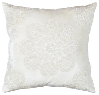 Naples Embroidered Pillow, Ivory/Silver