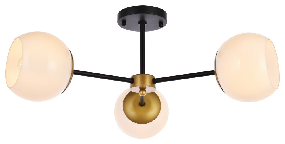 Brooke 26" Flush Mount, Black and Brass With White Shade