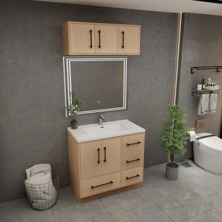 Victoria 36" Solid Wood Bath Vanity, Overhead Cabinet, Yellow Oak
