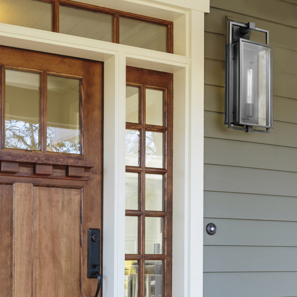 Exhibit 1-Light Large Wall Lantern, Matte Black/Clear Beveled Glass