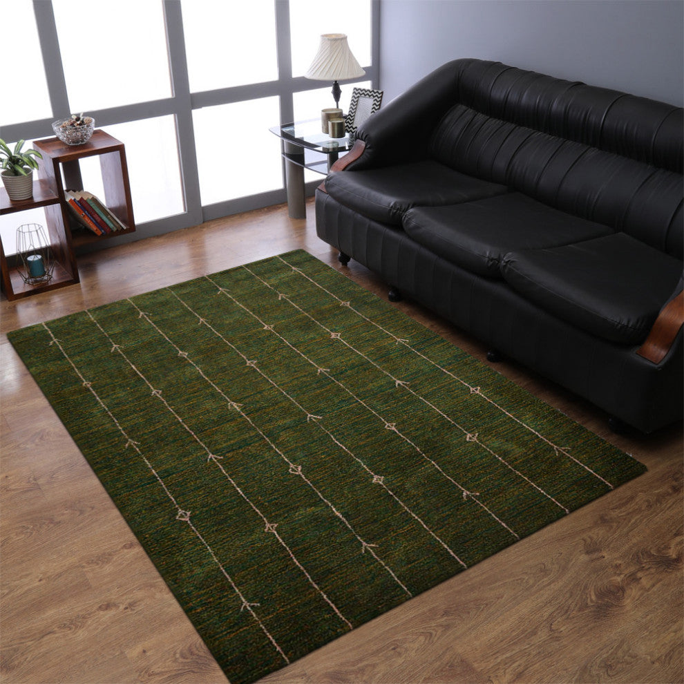 HAND KNOTTED LOOM SILK AREA RUGS-8'x10',Rectangle,Green Gold,Contemporary