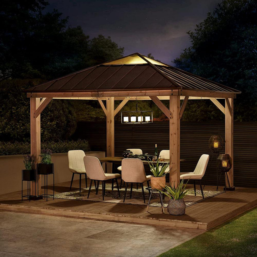 11 ft. x 11 ft. Cedar Framed Gazebo w/ Brown Steel and Polycarbonate Hip...