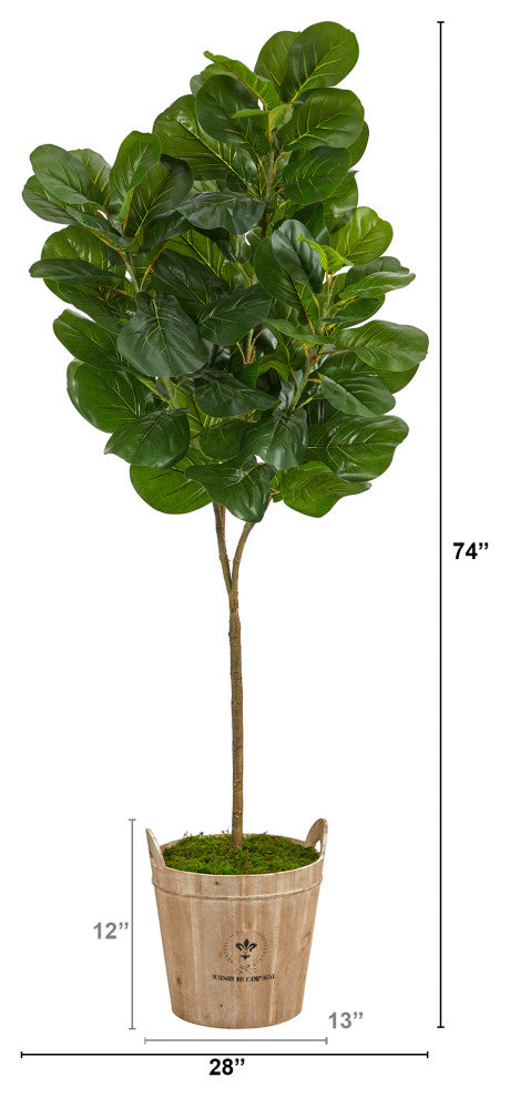 74" Fiddle leaf Fig Artificial Tree, Farmhouse Planter