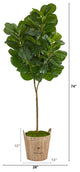 74" Fiddle leaf Fig Artificial Tree, Farmhouse Planter