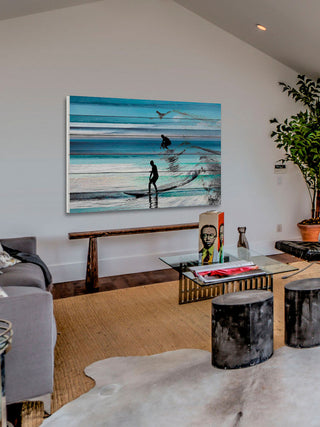 "Wave Jumping" Print on White Wood, 36"x24"