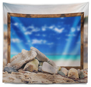 Framed Effect Blue Sky Over Sea Seashore Wall Tapestry, 60"x50"
