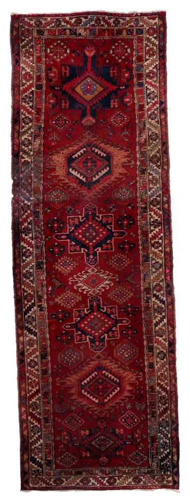 Handmade Vintage Persian Malayer Runner 3.5'x10.5', 108cmx321cm 1930s