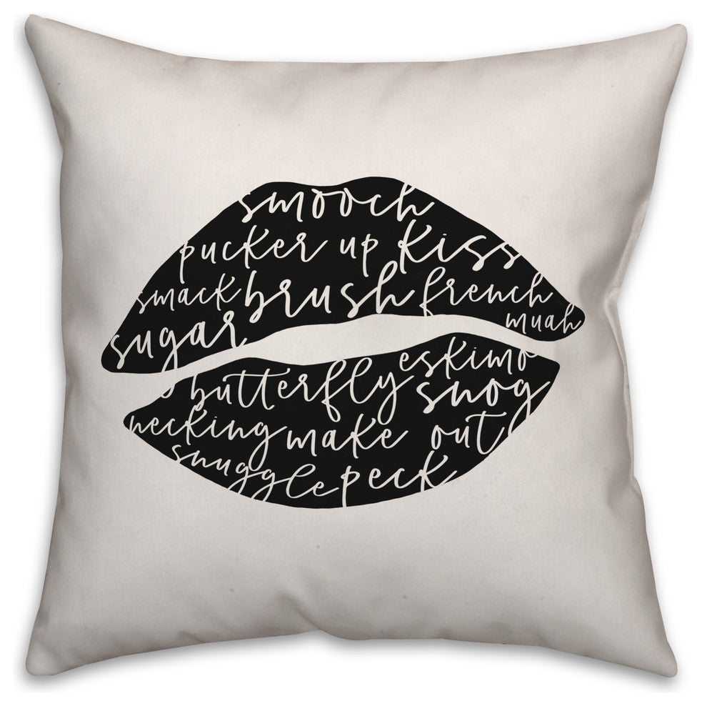 Smooch Script Black 16x16 Throw Pillow