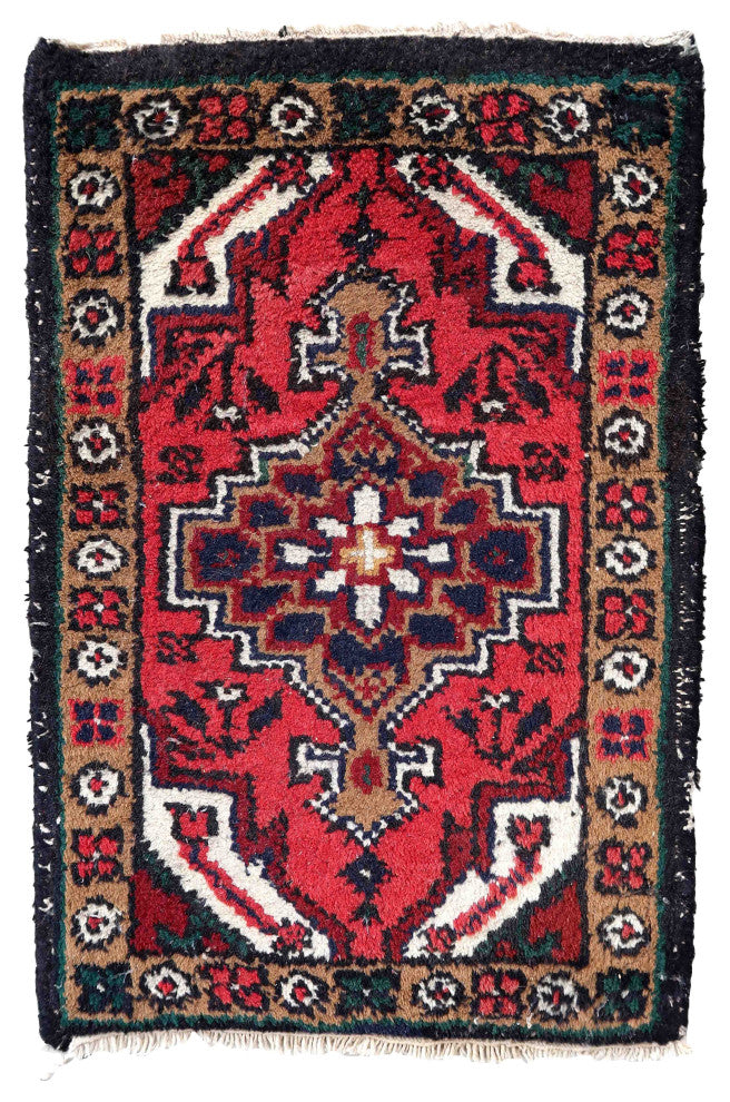 Handmade Vintage Persian Hamadan Mat 1.3'x1.9', 40cmx60cm, 1970s