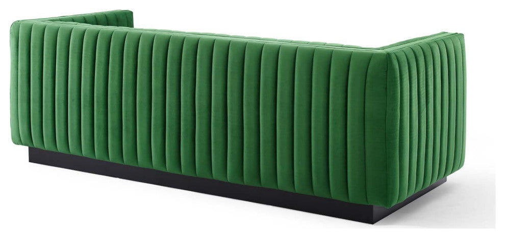 Conjure Channel Tufted Velvet Sofa - Emerald