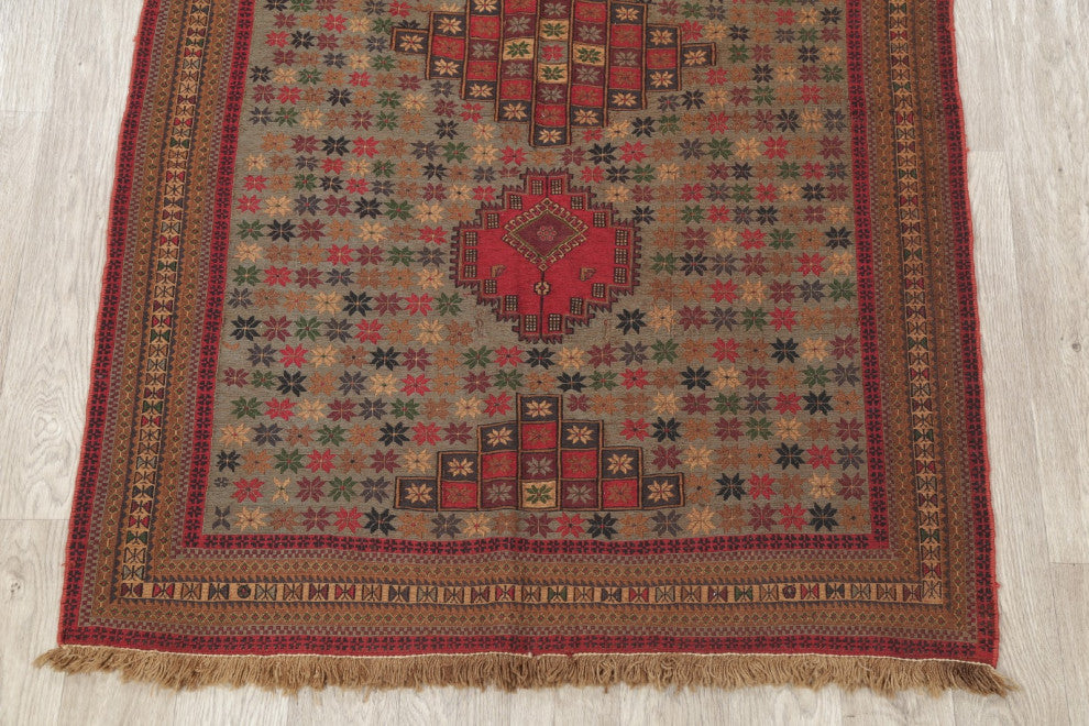 Kilim Oriental Traditional Hand-Woven Persian Area Rug, Green, 5'5"x4'1