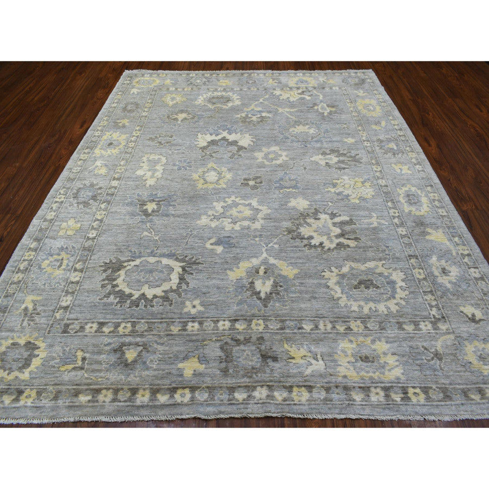 Hand Knotted, Gray, Afghan Angora Ushak and Soft Wool Oriental Rug, 8'0" x 9'10"