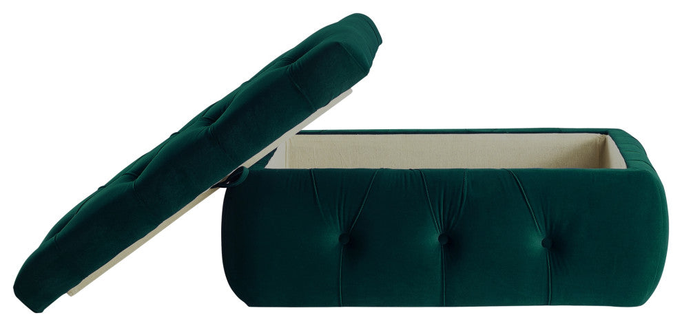 Rustic Manor Kenzley Ottoman, Upholstered, Velvet/Linen, Emerald Green