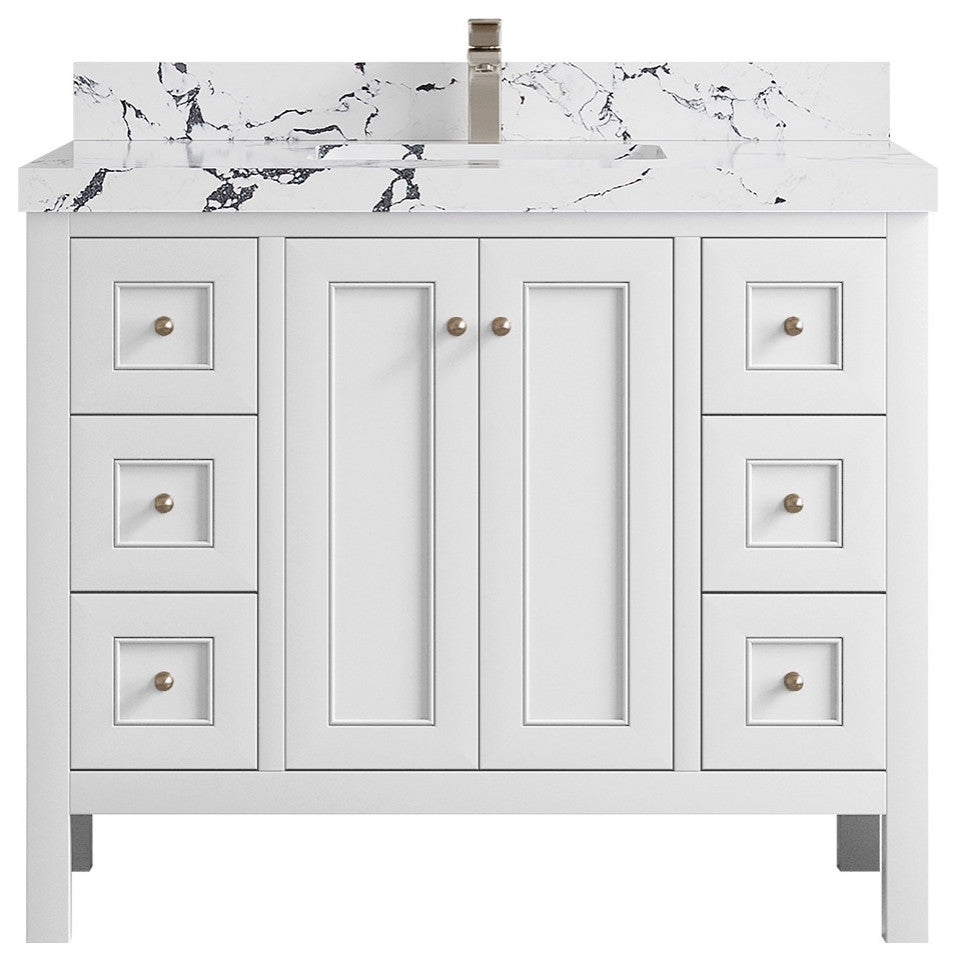 Nashville 42" Single Sink Bath Vanity, White 2" Viola Night