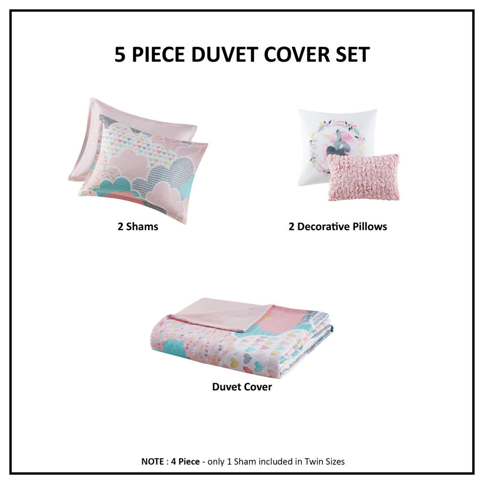 Kids Cotton Comforter/Duvet Cover/Coverlet Set, Pink, Full/Queen, Duvet Cover