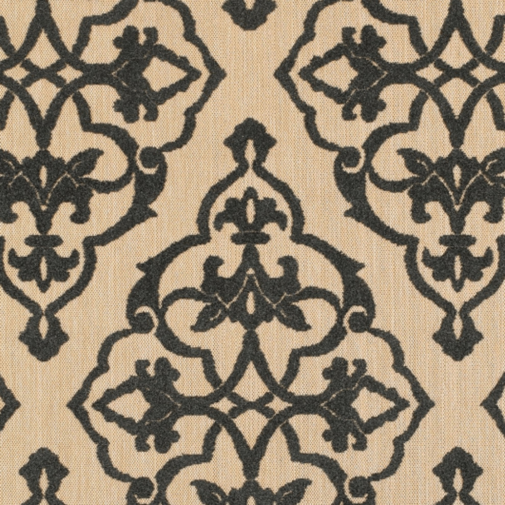 8' x 11' Beige and Black Oriental Stain Resistant Indoor Outdoor Area Rug