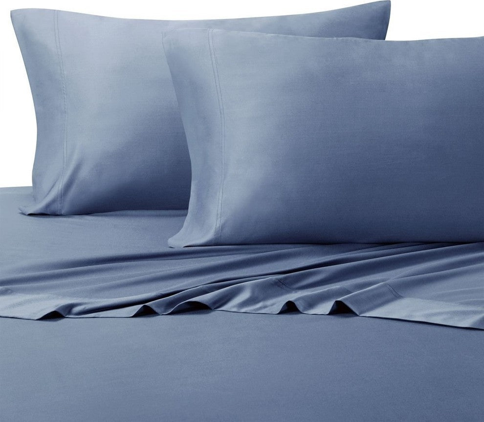 Bamboo Cotton Blend Silky Hybrid Sheet Set, Periwinkle, Queen