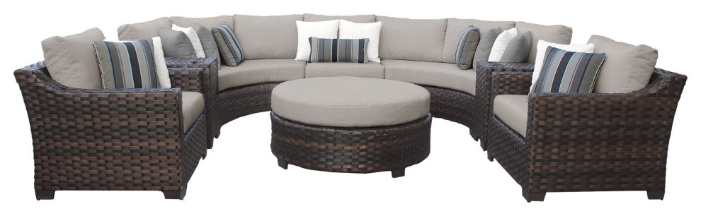 kathy ireland River Brook 8 Piece Wicker Patio Furniture Set, Almond
