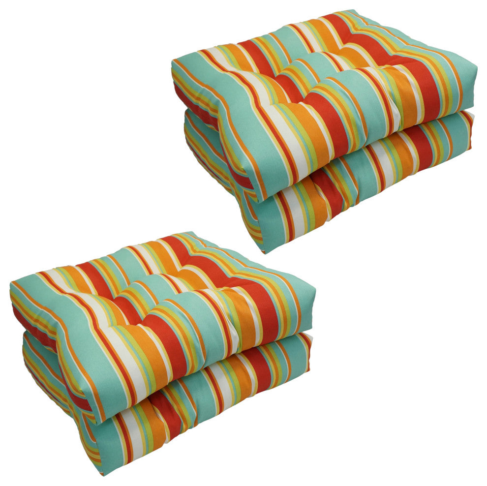 19" Squared Patterned Tufted Dining Chair Cushions, Set of 4, Benjamin Breeze