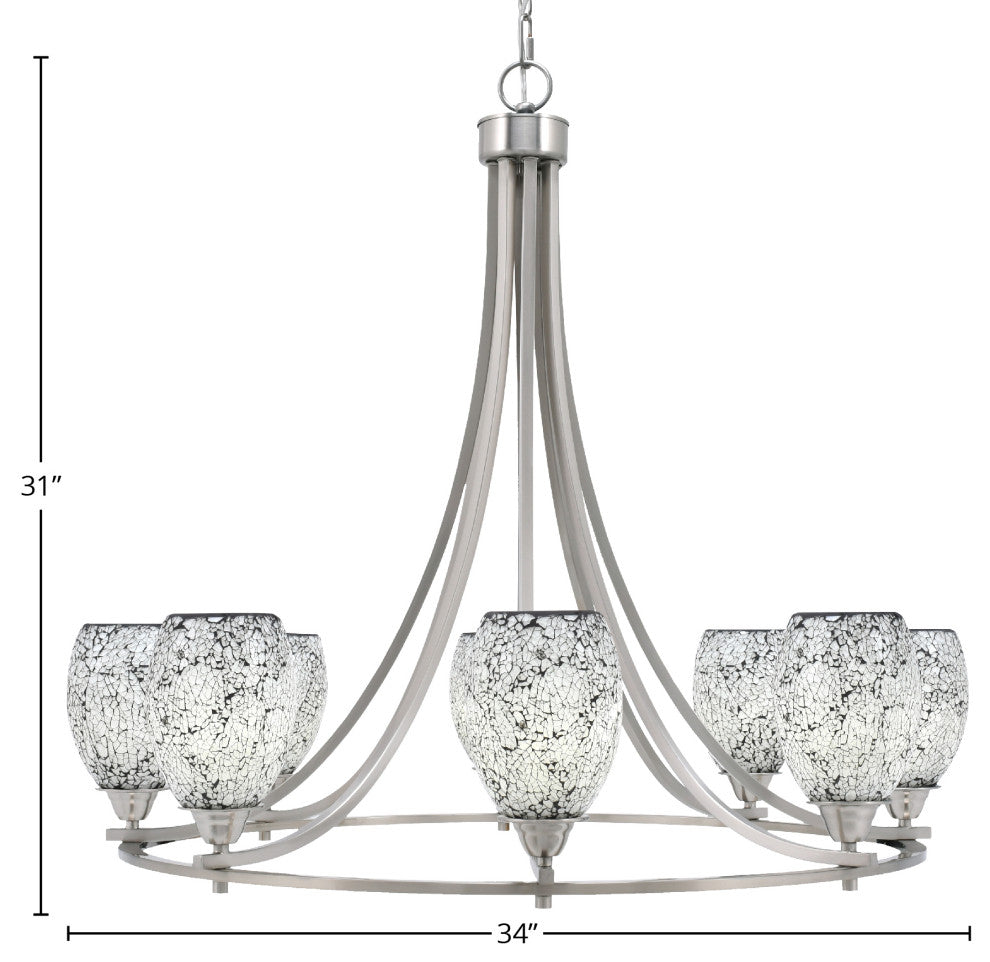 Paramount 8-Light Chandelier, Brushed Nickel, 5" Black Fusion Glass