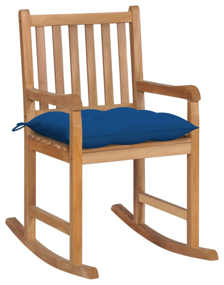 Vidaxl Rocking Chair With Blue Cushion Solid Teak Wood