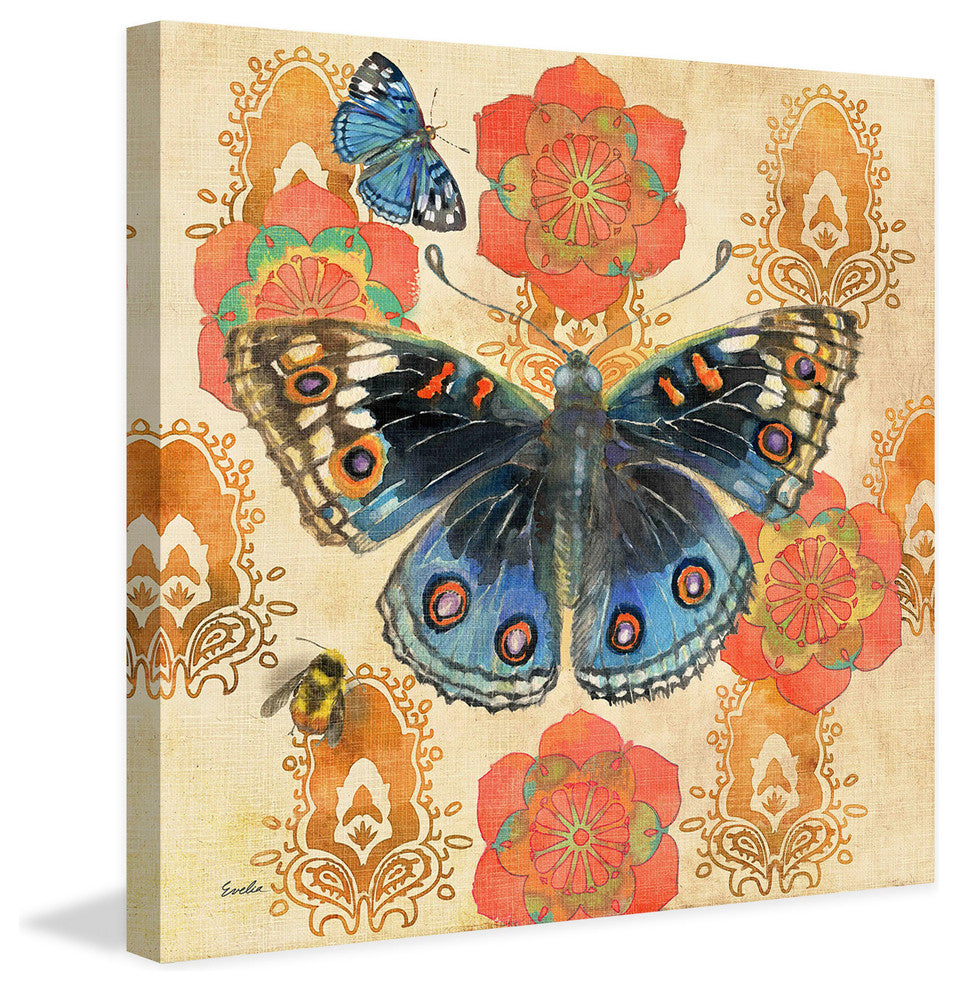 "Blue Pansy Butterfly" Painting Print on Canvas by Evelia